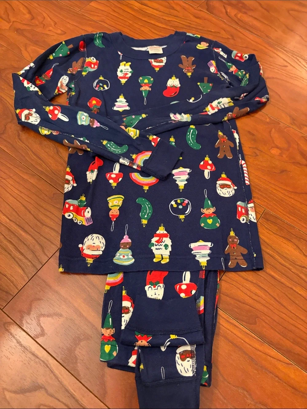 Hanna Andersson Navy Holiday Ornament & Gingerbread Kids Pajama Set